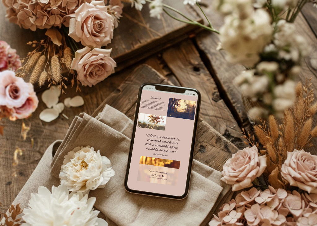 A képen a Fall in Love stílusú esküvői meghívó idézet szekciója látható