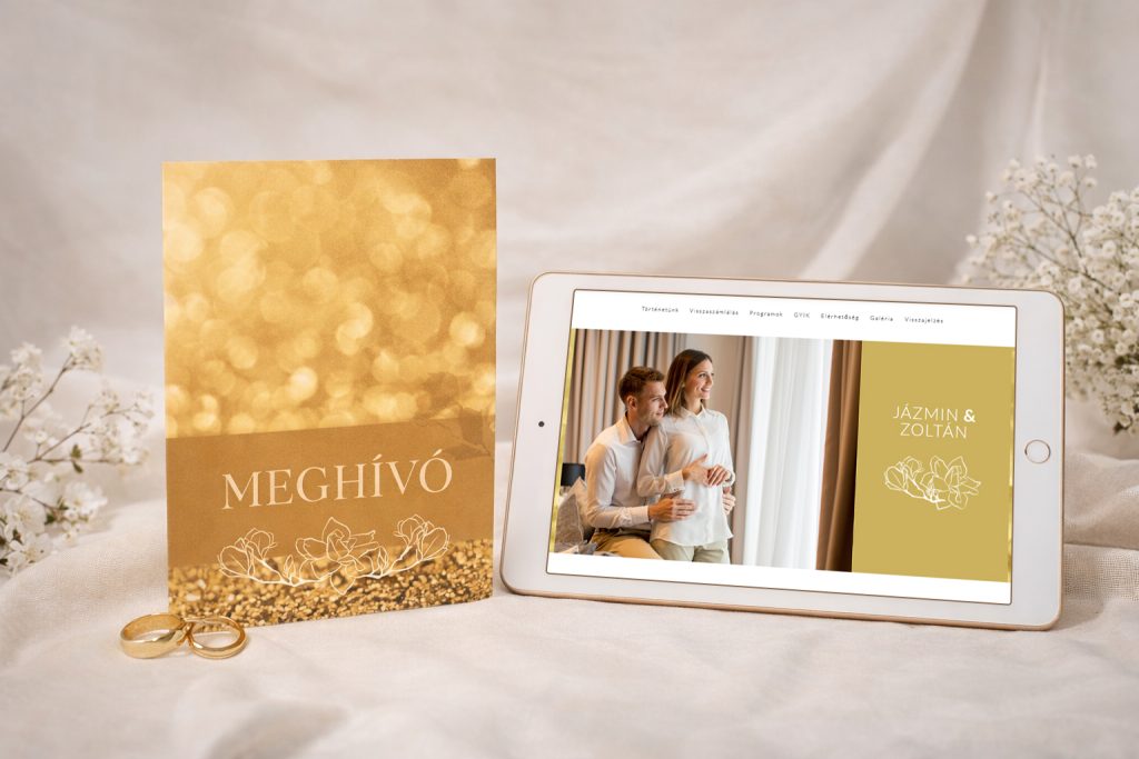 A képen egy nyomtatott meghívó, és egy ugyanolyan stílusban elkészült digitális meghívó látható.