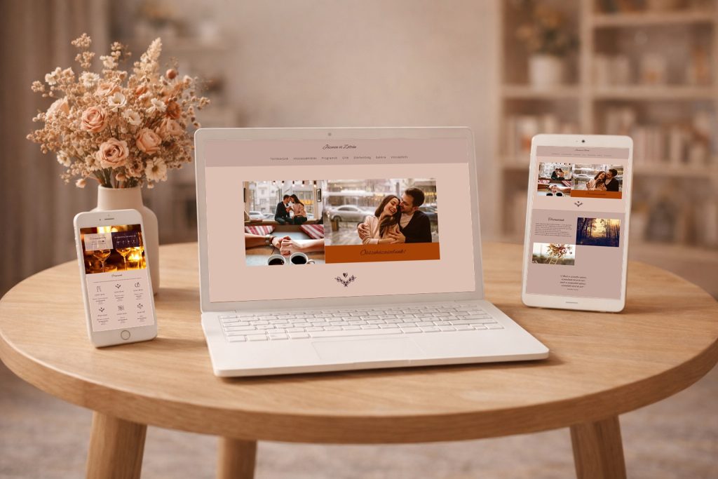 A képen a Fall in Love stílus látható számítógépen, telefonon és tableten